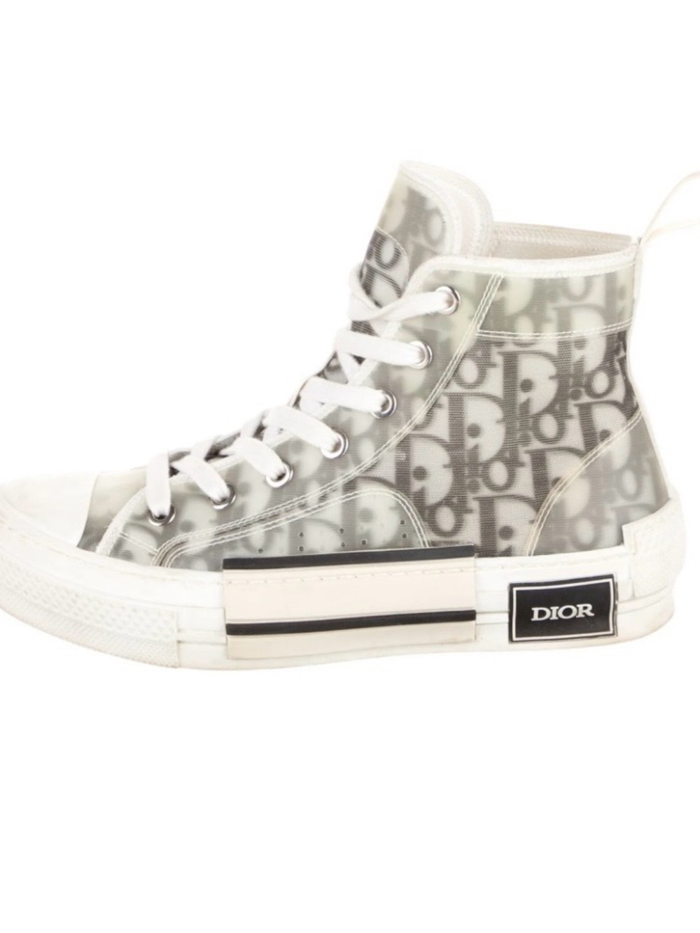 Dior Womens High-Top Sneaker in White and Gray Oblique